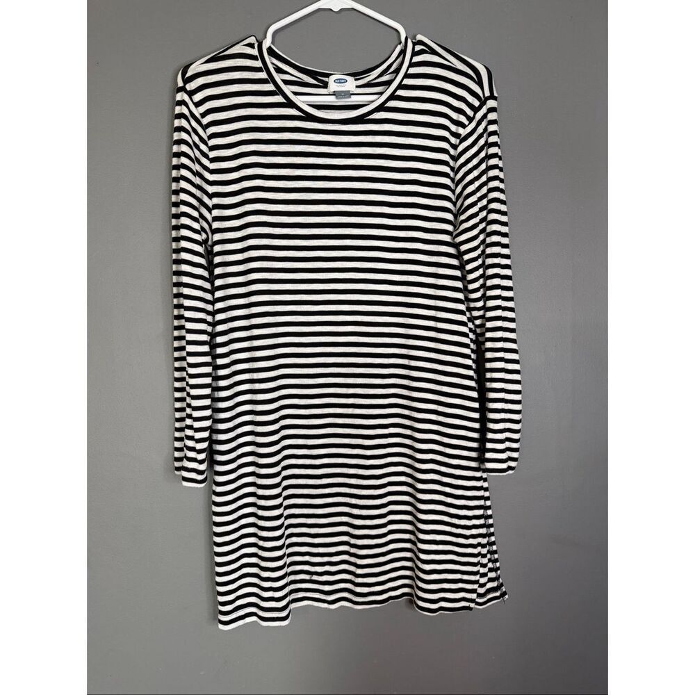 Old Navy Black And White Striped Long Sleeve Tunic Dress Shirt Medium
